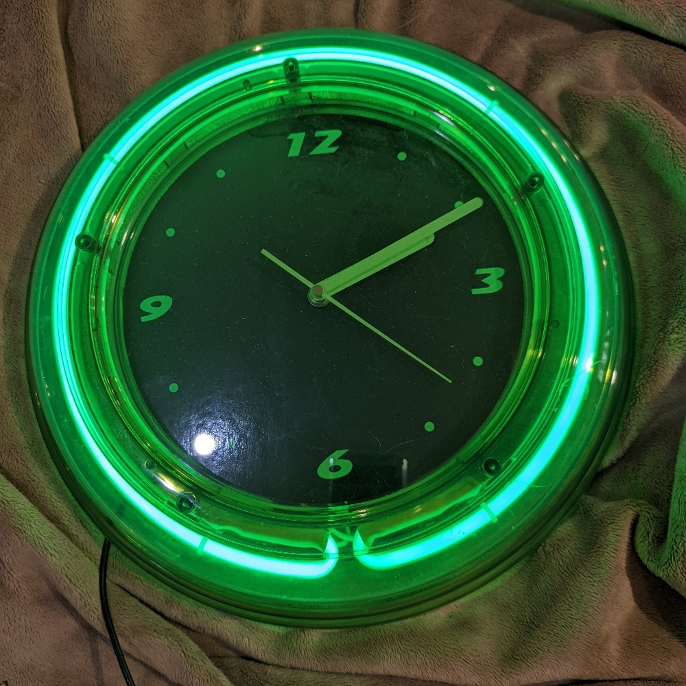 1980's Vintage Green Neon Clock